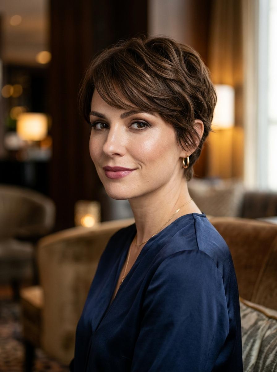 Moderner kurzer Abendlook mit weicher Struktur - edle Frisur für kurze Haare